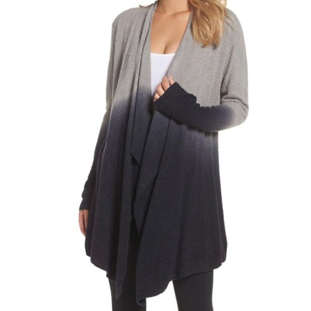 Barefoot Dreams CozyChic Lite Wrap Cardigan Sweater Calypso Black Grey Ombre S/M
